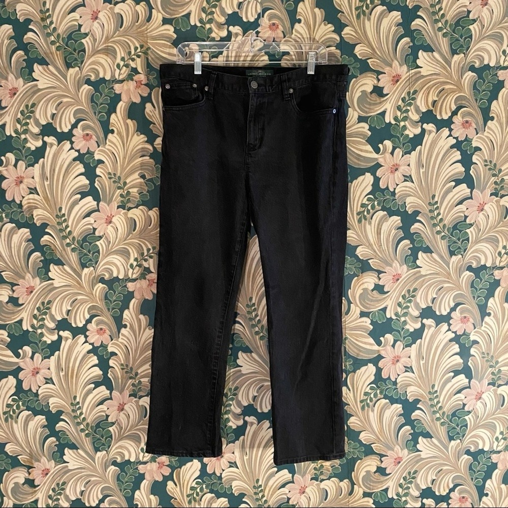 Ralph Lauren Jeans Co Black Straight Leg Denim Pants Womens 14P Petite